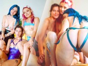 3 filles le baisent hard et réalisent son rêve – Pegging Domination HFFF