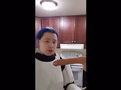Blue haired Stormtrooper investigates self thrusting Droid Dick
