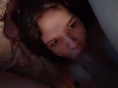 Clueless Trans Girl with Leash Records Herself Sucking her cock, gets cut Short Because of Storage