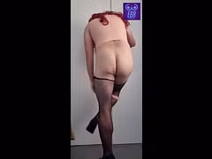 Eva Busty Red E-cup Crossdresser Big tits Redhead pink panties tease