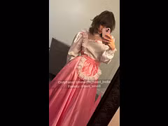 femboy Pink sissy dress plugs herself with pink knot