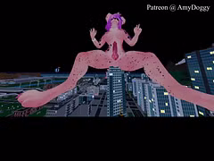 Furry Giantess Rides a Building & Floods the Streets with Cum