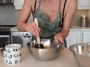 Getting horny while baking cookies so he gave me a cream pie in both holes!