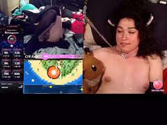 Hard Love Darkest Desire Hentai Game cute Tgirl succubus Kitten in Collar and Chastity while her Vibrating Butt plug is controlled by her stream