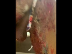 Hot TGirl Twerks her fat Ass and Cums with her Birthday Cake on her