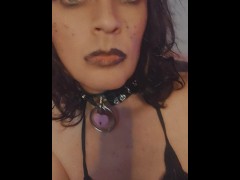 Shemale Goddess Goth with freckles jerks off