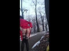Shy sissy flashing in the park