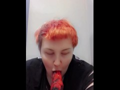 Sissy femboy twink gags on bad dragon