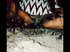 Slutty transsexual masturbates filling her pussy with mud