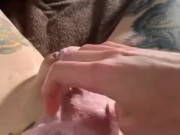 Straight guy in pink lace thong plays with oily cock