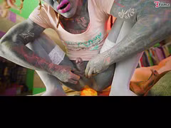 tattoo trans use big ANAL dildos – long toys – deep insertion extreme