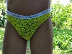 Trans in Bikershorts and Panties outdoor