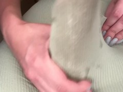 Stepmother can’t Hold Cum and ask Stepson to Suck Her Massive Dick on Tennis