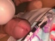 Wife’s Magic Wand makes Sissy Cuck Squirm!! Pantyhose on Sexy Ass Feet!