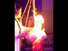 Dominatrix Mara Ties Haskell Holland in Shibari with Fire Play